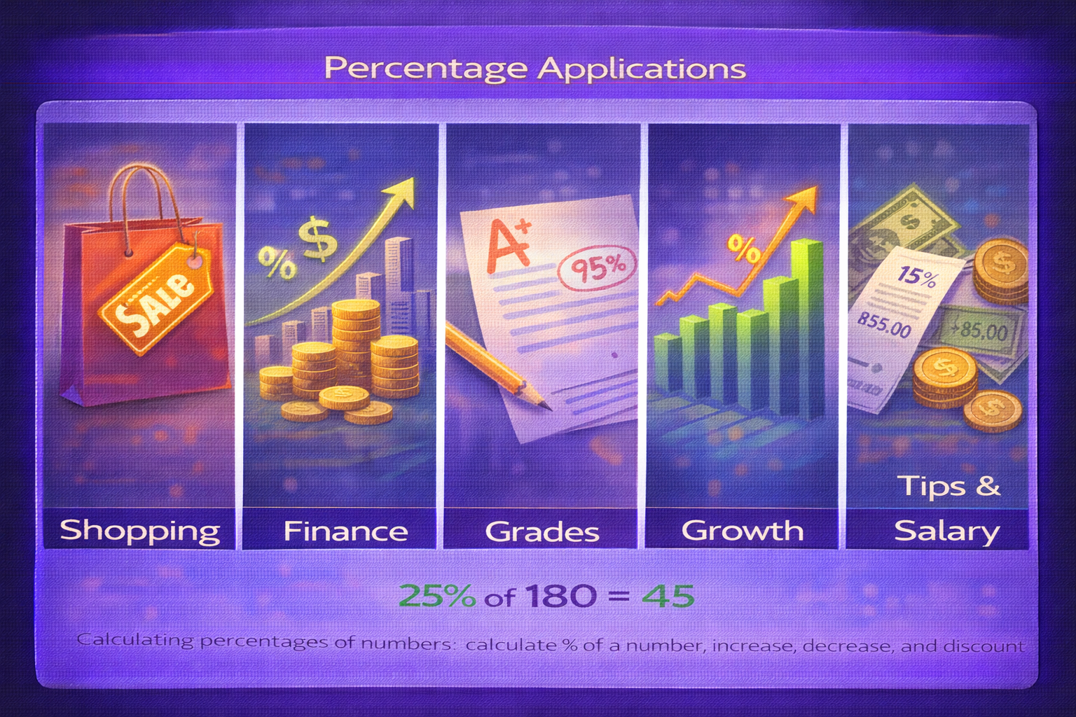 Percentage applications in shopping finance grades growth discount salary tip